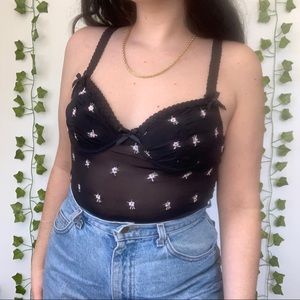 Floral Embroidered Mesh Cami Top